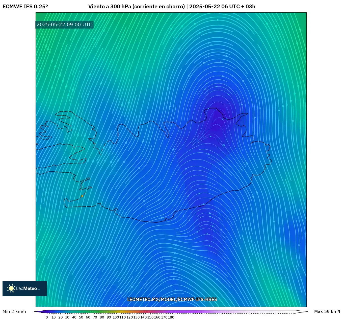 ECMWF IFS 0.25° model - Islandia, Viento a 300 hPa (corriente en chorro) ECMWF IFS 0.25° model - Islandia, Viento a 300 hPa (corriente en chorro)