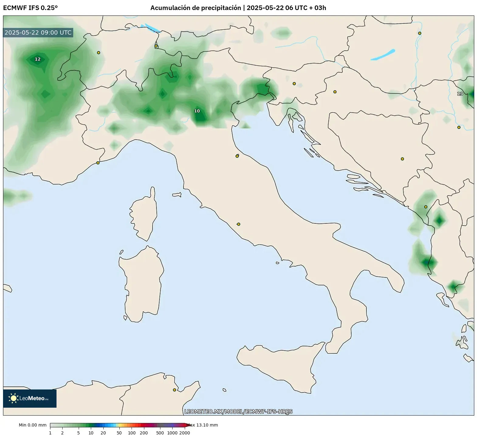 ECMWF IFS 0.25° model - Italia, Acumulación de precipitación ECMWF IFS 0.25° model - Italia, Acumulación de precipitación