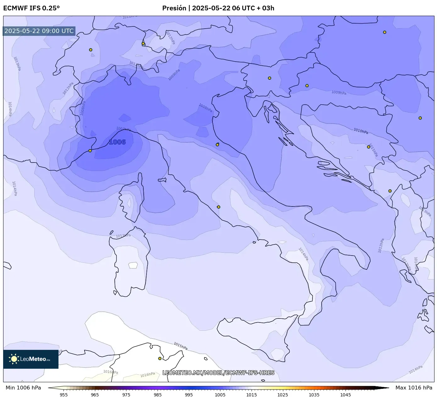 ECMWF IFS 0.25° model - Italia, Presión ECMWF IFS 0.25° model - Italia, Presión