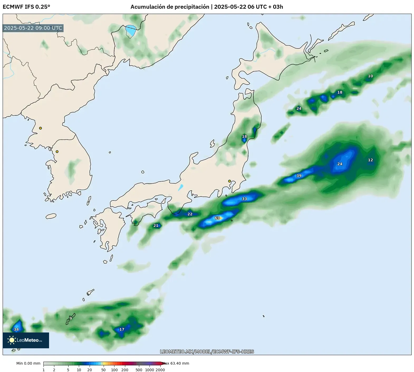 ECMWF IFS 0.25° model - Japón, Acumulación de precipitación ECMWF IFS 0.25° model - Japón, Acumulación de precipitación