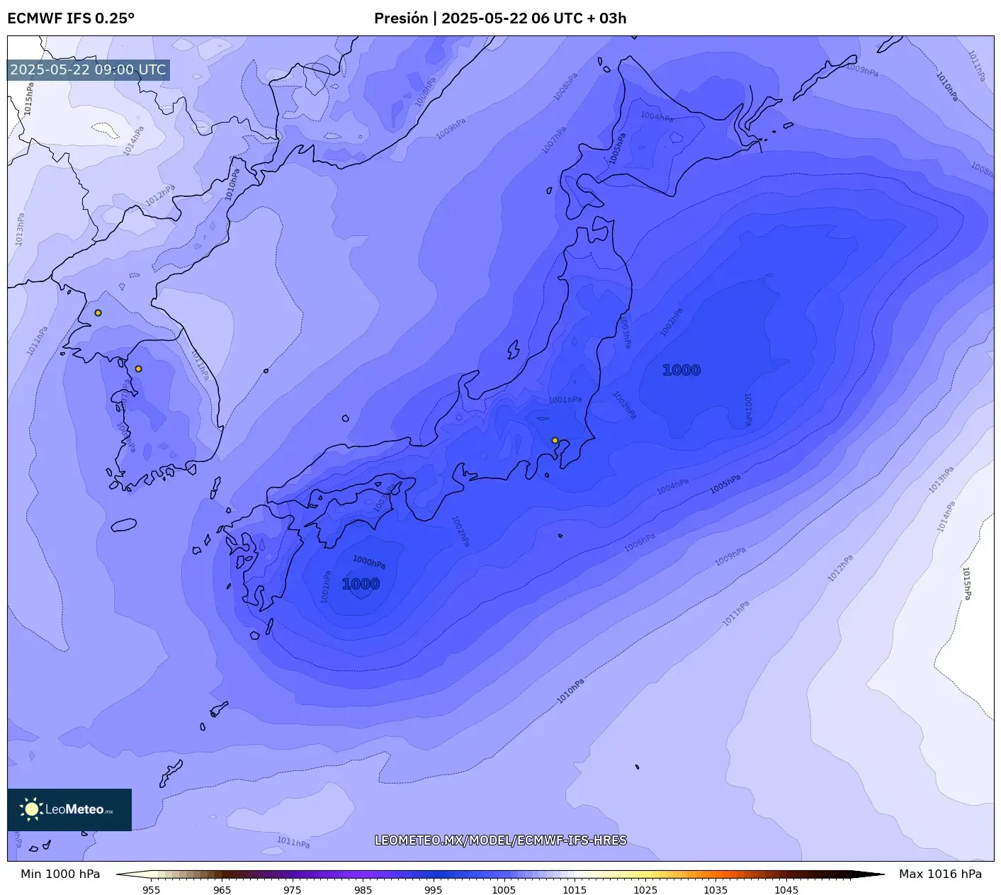 ECMWF IFS 0.25° model - Japón, Presión ECMWF IFS 0.25° model - Japón, Presión