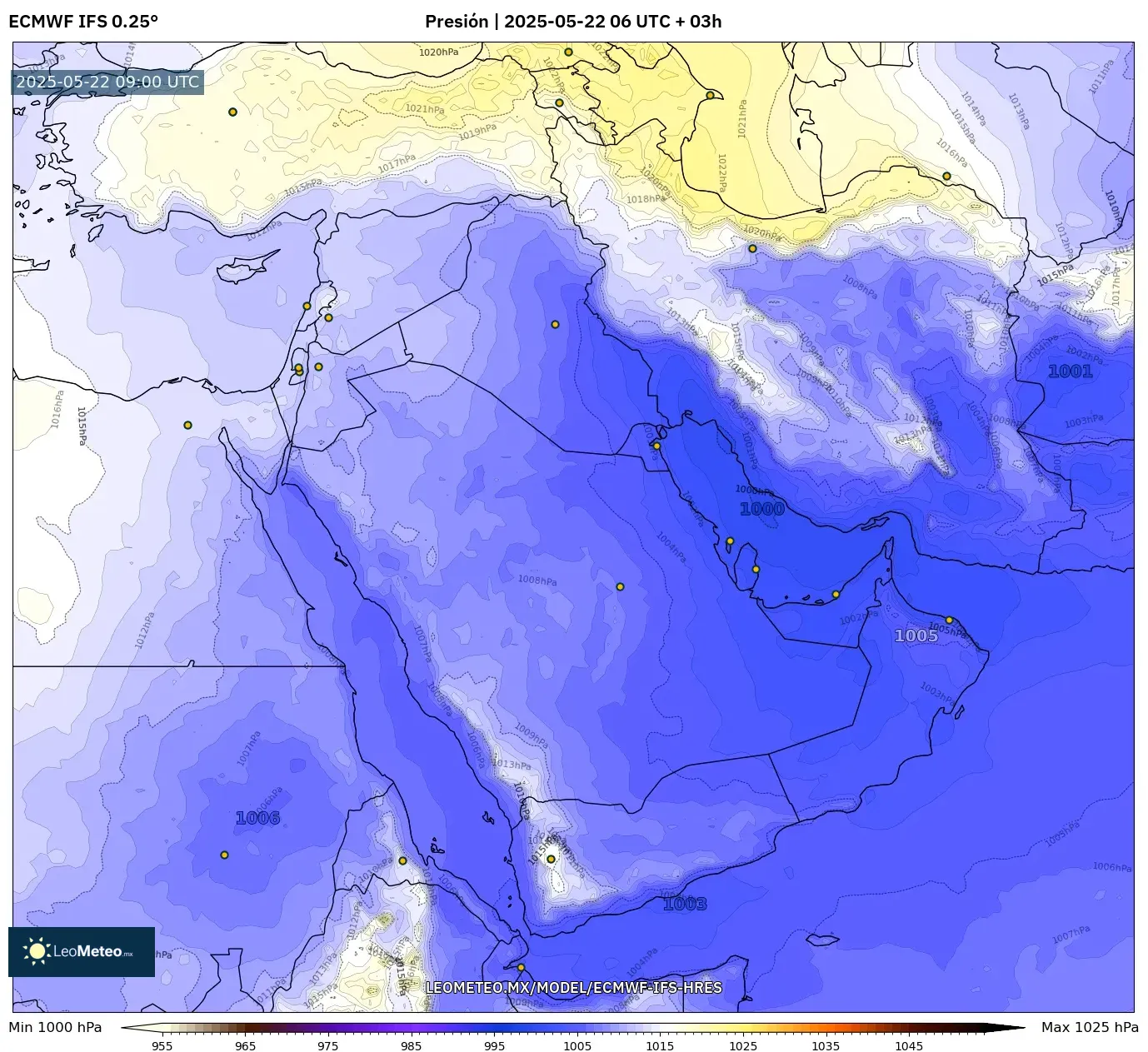 ECMWF IFS 0.25° model - Oriente Medio, Presión ECMWF IFS 0.25° model - Oriente Medio, Presión