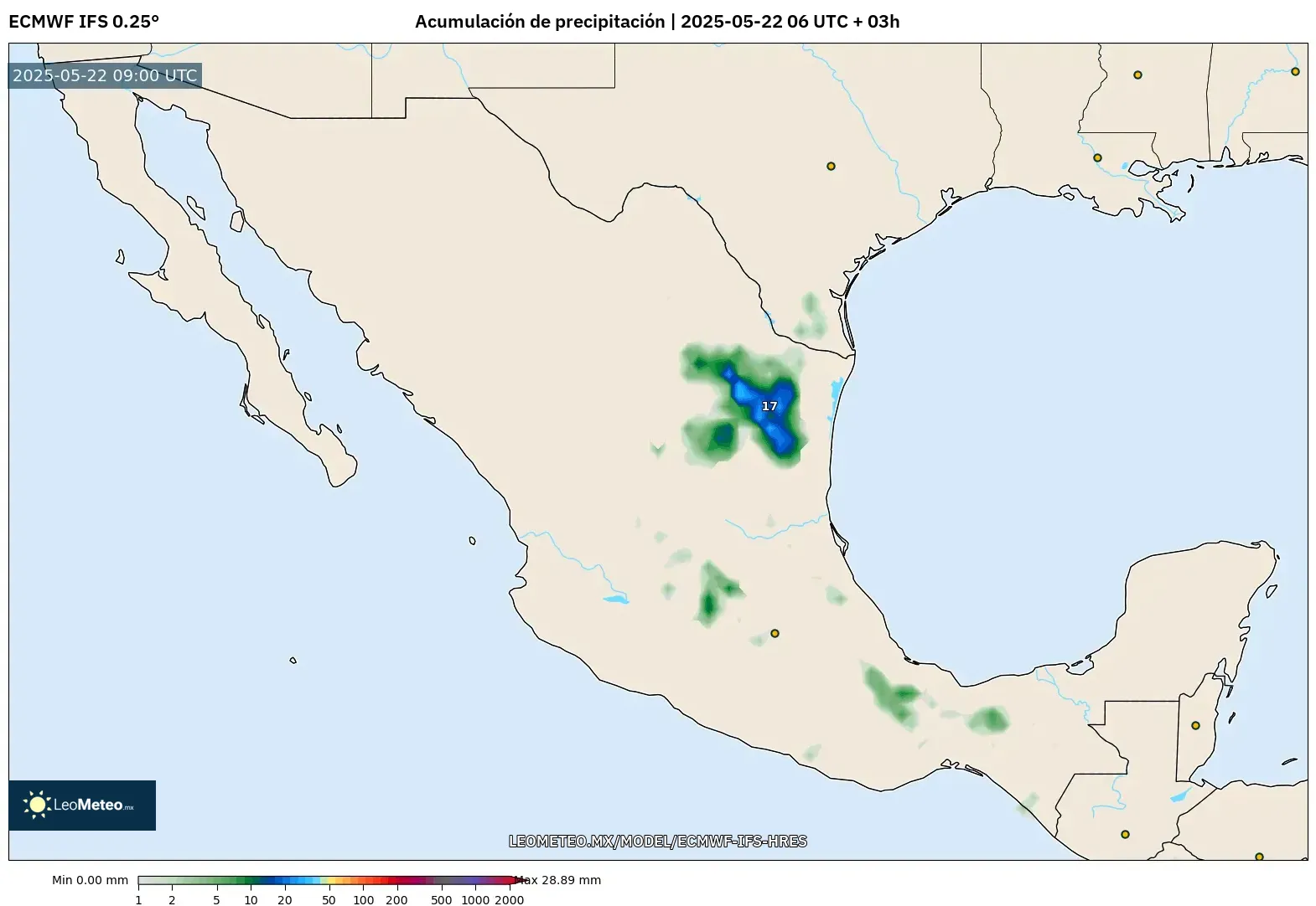ECMWF IFS 0.25° model - México, Acumulación de precipitación ECMWF IFS 0.25° model - México, Acumulación de precipitación