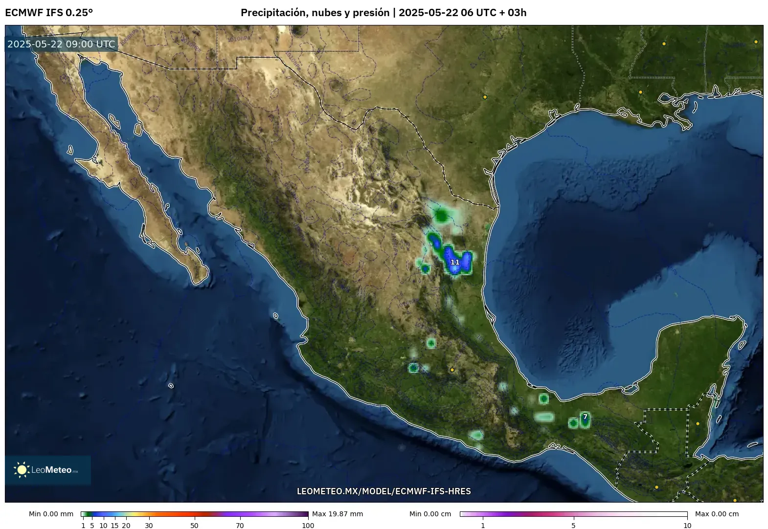 ECMWF IFS 0.25° model - México, Precipitación, nubes y presión ECMWF IFS 0.25° model - México, Precipitación, nubes y presión