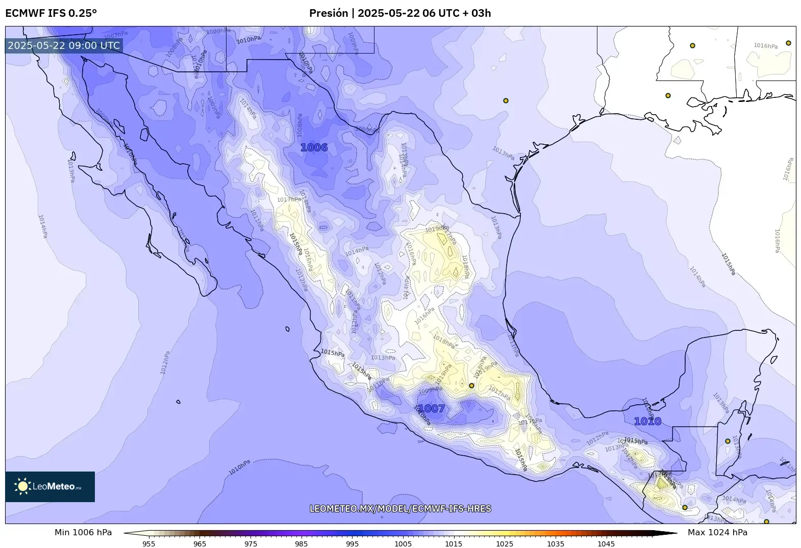 ECMWF IFS 0.25° model - México, Presión ECMWF IFS 0.25° model - México, Presión