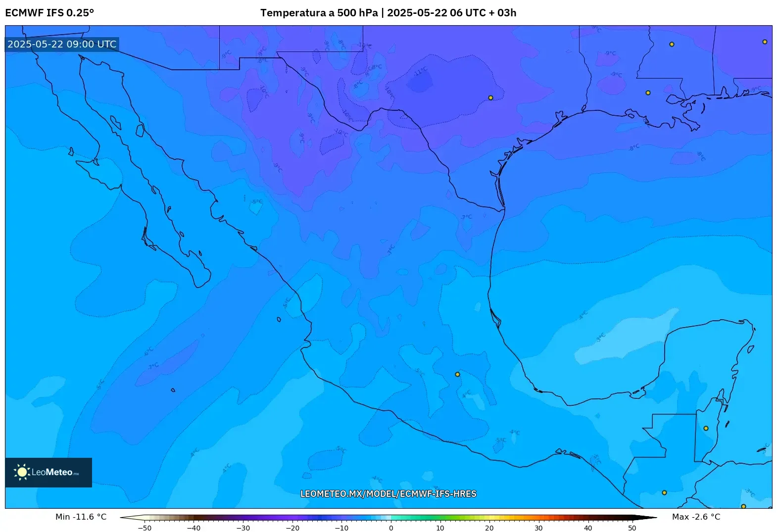 ECMWF IFS 0.25° model - México, Temperatura a 500 hPa ECMWF IFS 0.25° model - México, Temperatura a 500 hPa