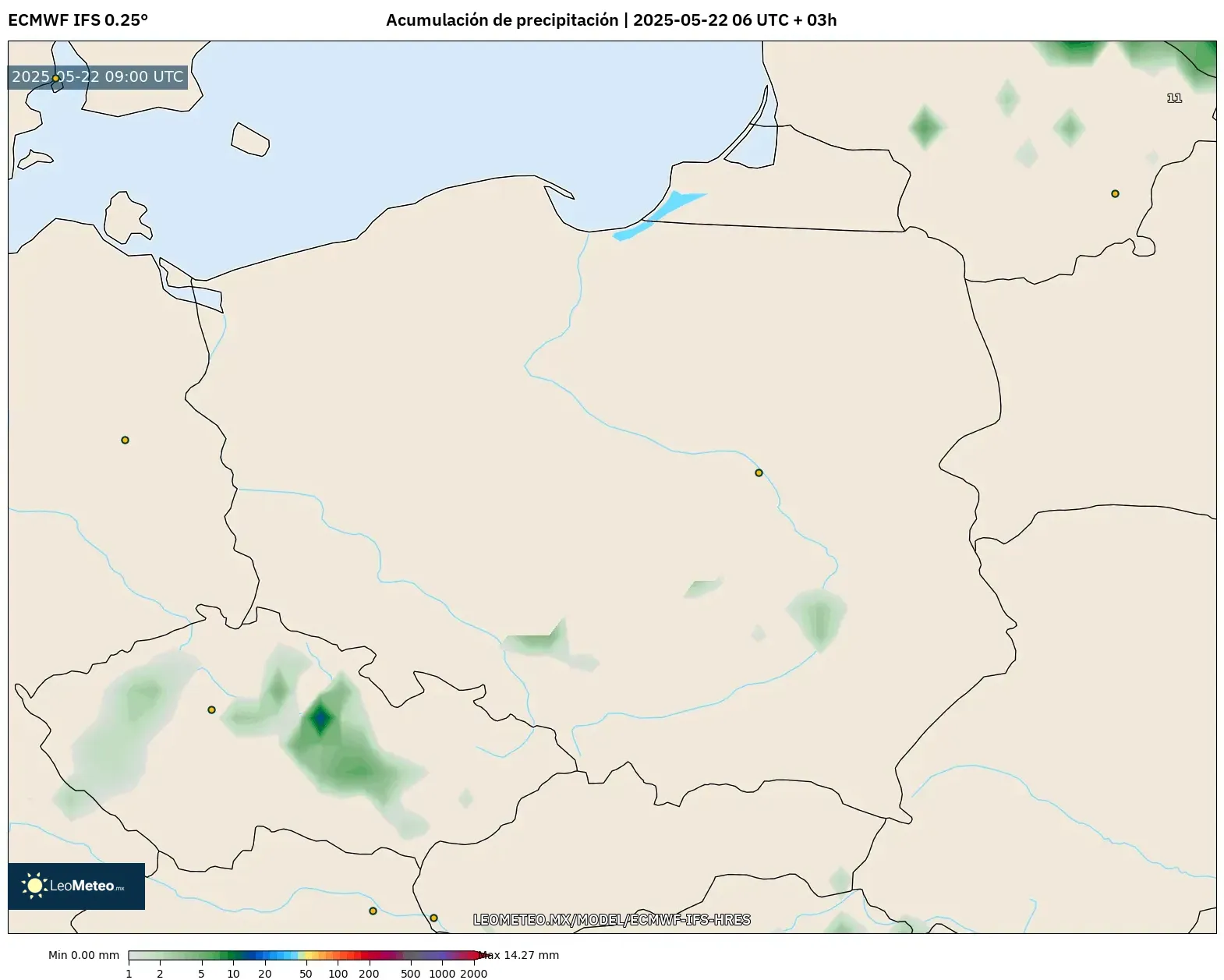 ECMWF IFS 0.25° model - Polonia, Acumulación de precipitación ECMWF IFS 0.25° model - Polonia, Acumulación de precipitación