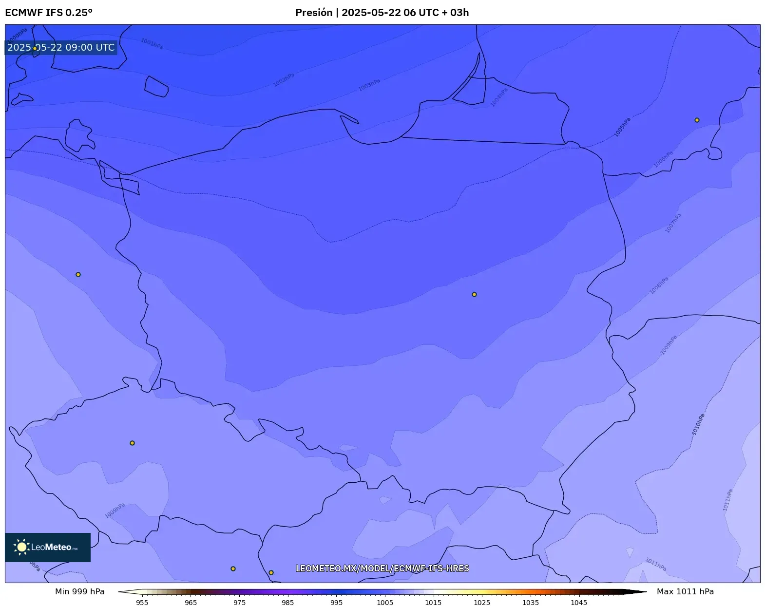 ECMWF IFS 0.25° model - Polonia, Presión ECMWF IFS 0.25° model - Polonia, Presión