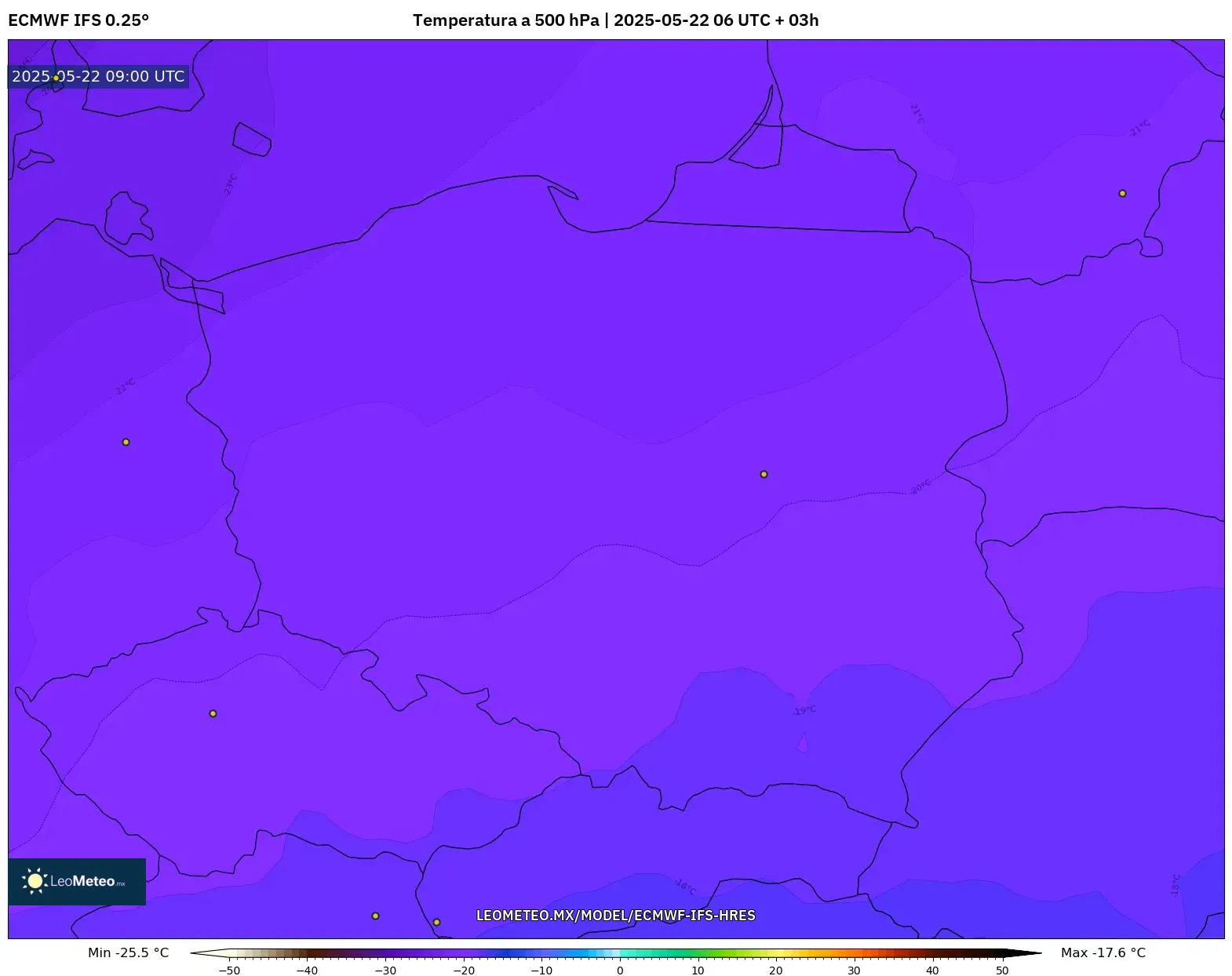 ECMWF IFS 0.25° model - Polonia, Temperatura a 500 hPa ECMWF IFS 0.25° model - Polonia, Temperatura a 500 hPa