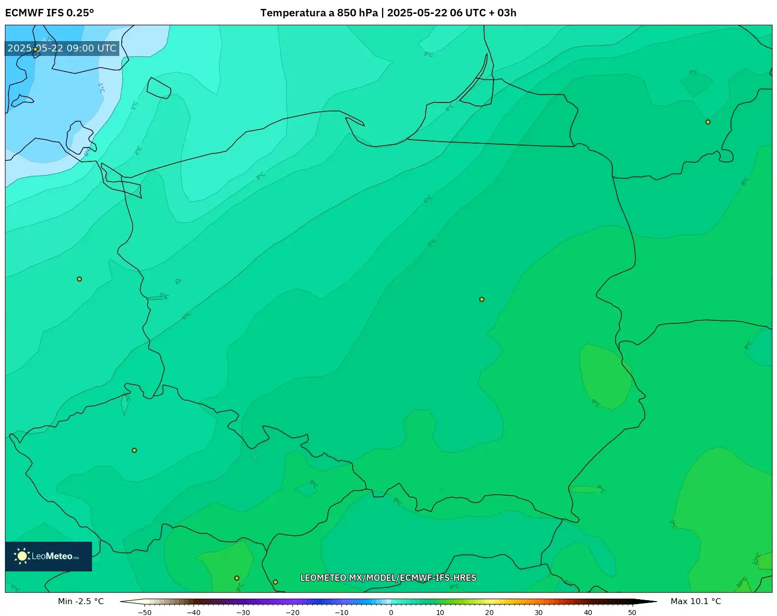 ECMWF IFS 0.25° model - Polonia, Temperatura a 850 hPa ECMWF IFS 0.25° model - Polonia, Temperatura a 850 hPa