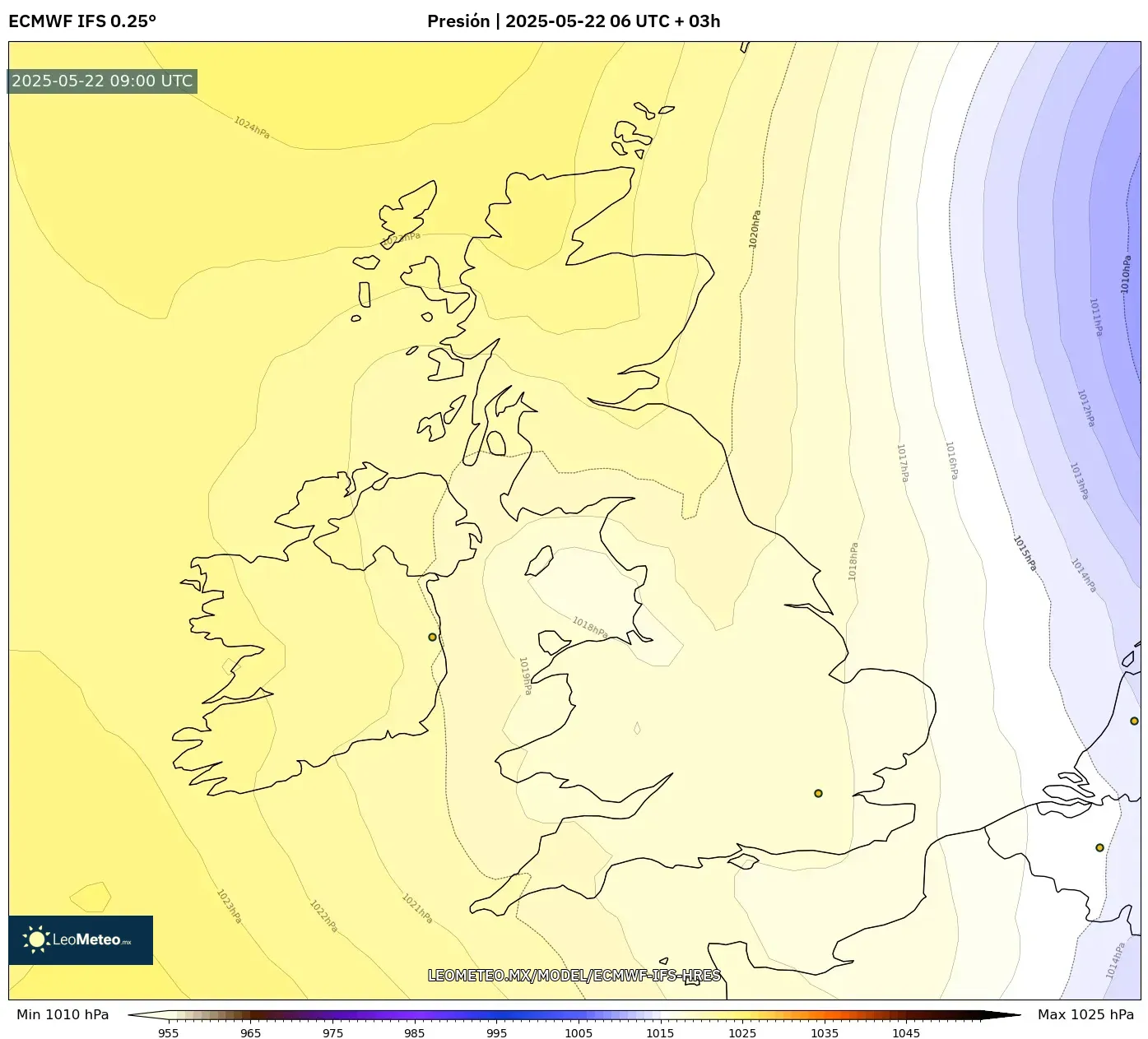 ECMWF IFS 0.25° model - Reino Unido, Presión ECMWF IFS 0.25° model - Reino Unido, Presión