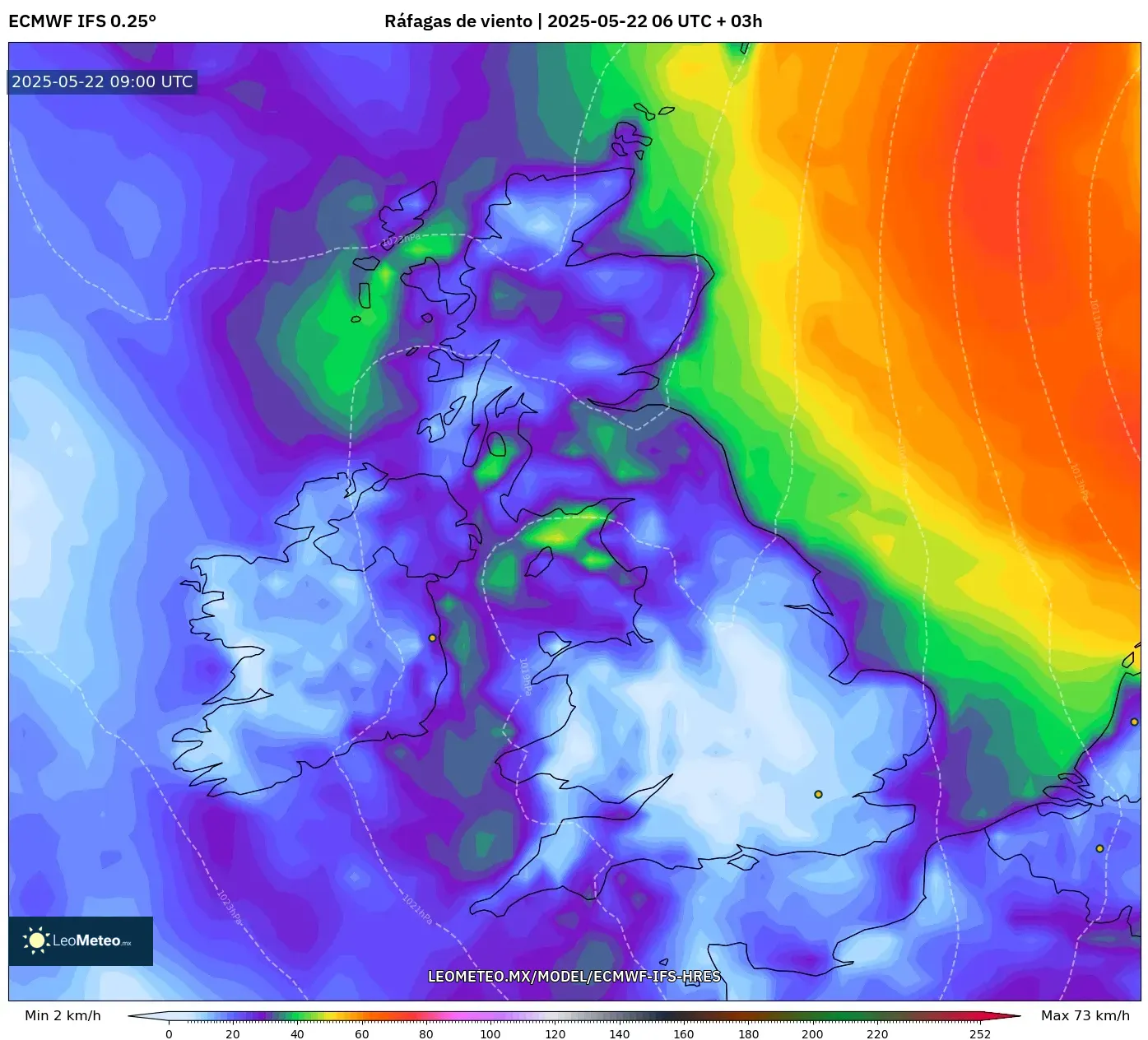 ECMWF IFS 0.25° model - Reino Unido, Ráfagas de viento ECMWF IFS 0.25° model - Reino Unido, Ráfagas de viento