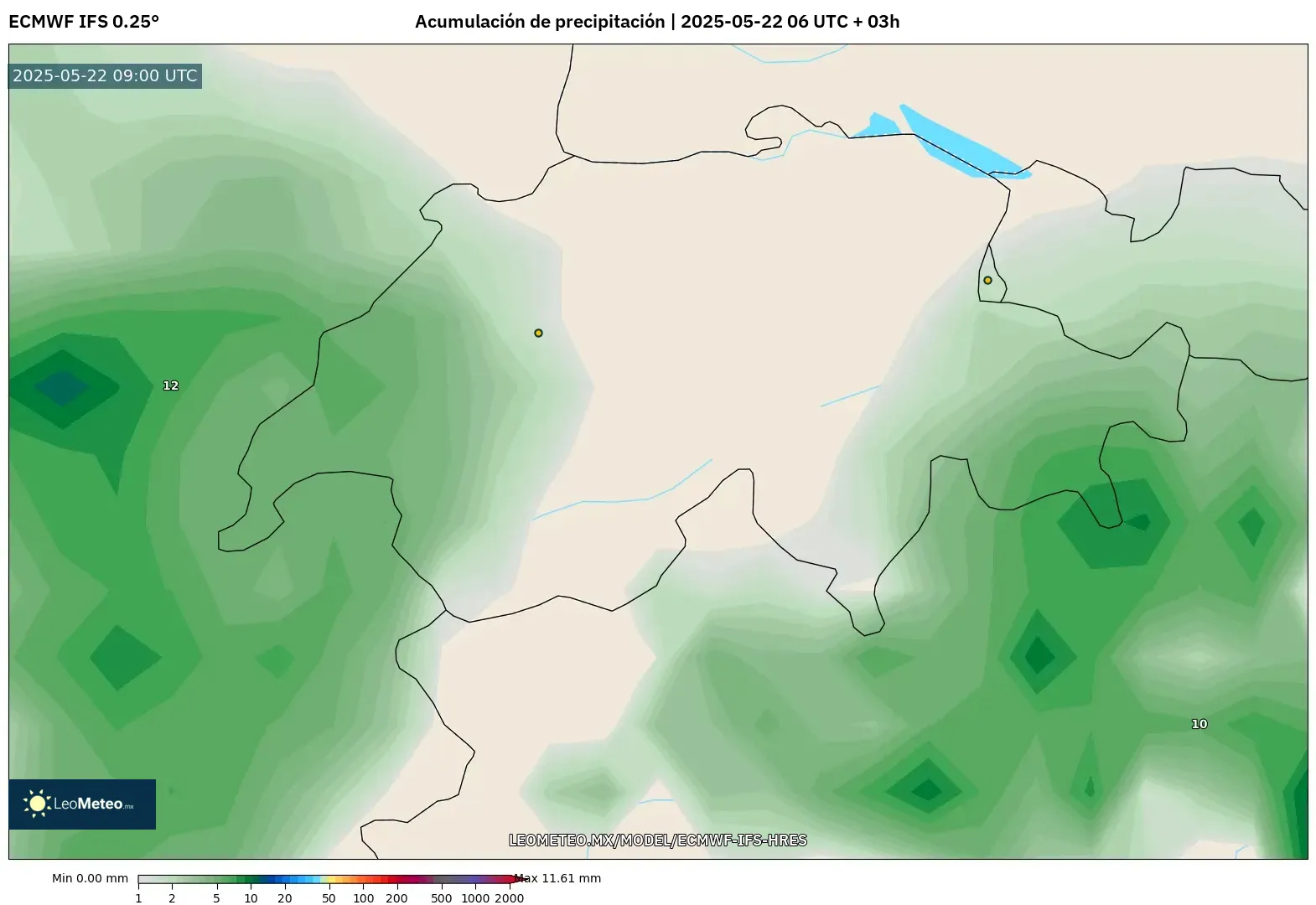ECMWF IFS 0.25° model - Suiza, Acumulación de precipitación ECMWF IFS 0.25° model - Suiza, Acumulación de precipitación