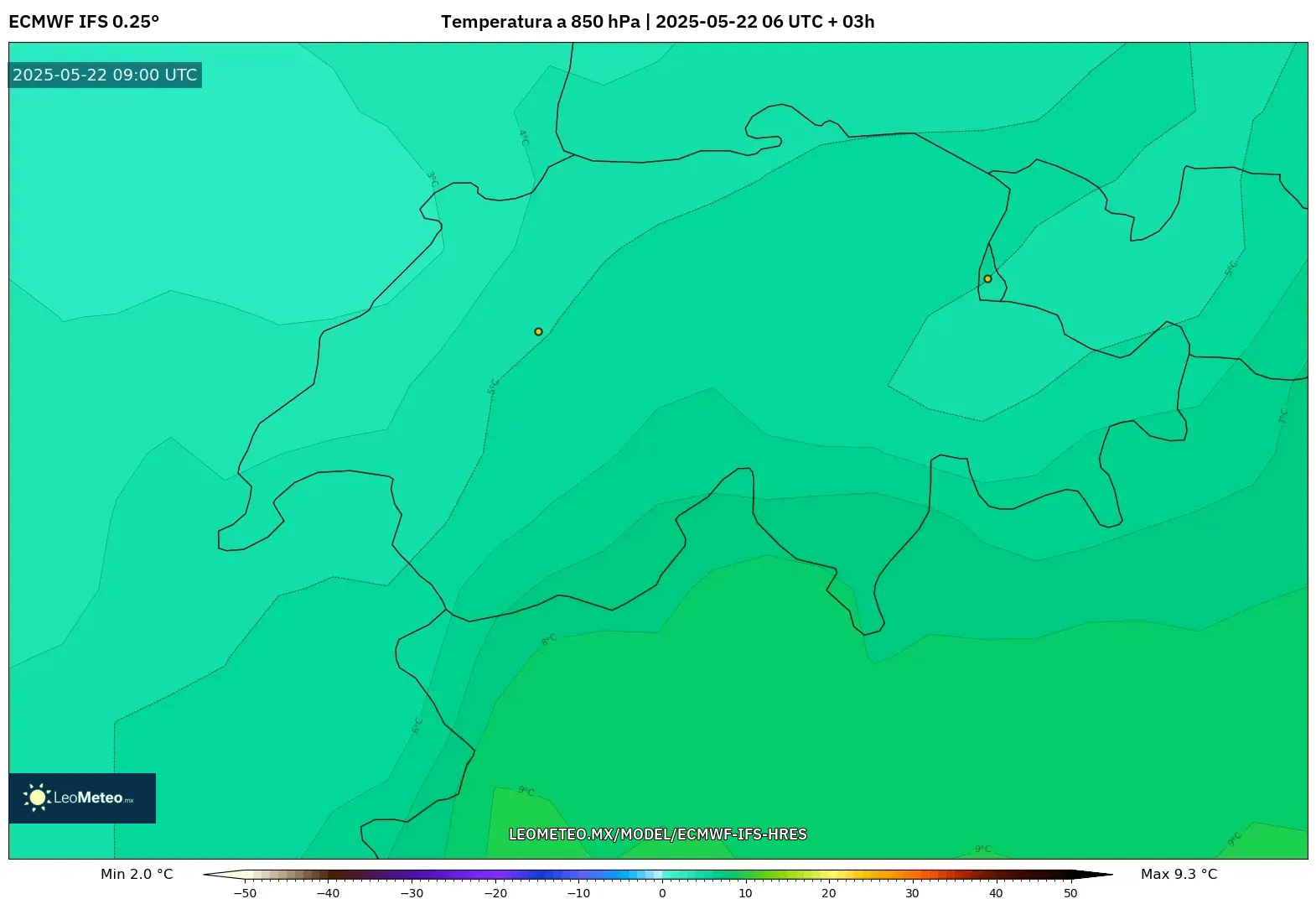 ECMWF IFS 0.25° model - Suiza, Temperatura a 850 hPa ECMWF IFS 0.25° model - Suiza, Temperatura a 850 hPa