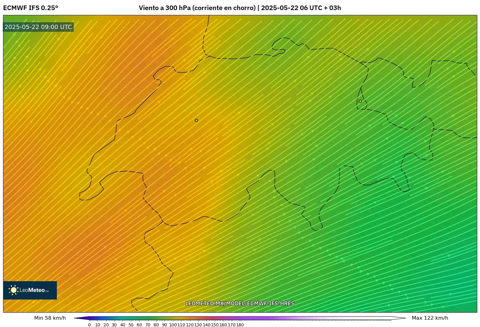 ECMWF IFS 0.25° model - Suiza, Viento a 300 hPa (corriente en chorro) ECMWF IFS 0.25° model - Suiza, Viento a 300 hPa (corriente en chorro)