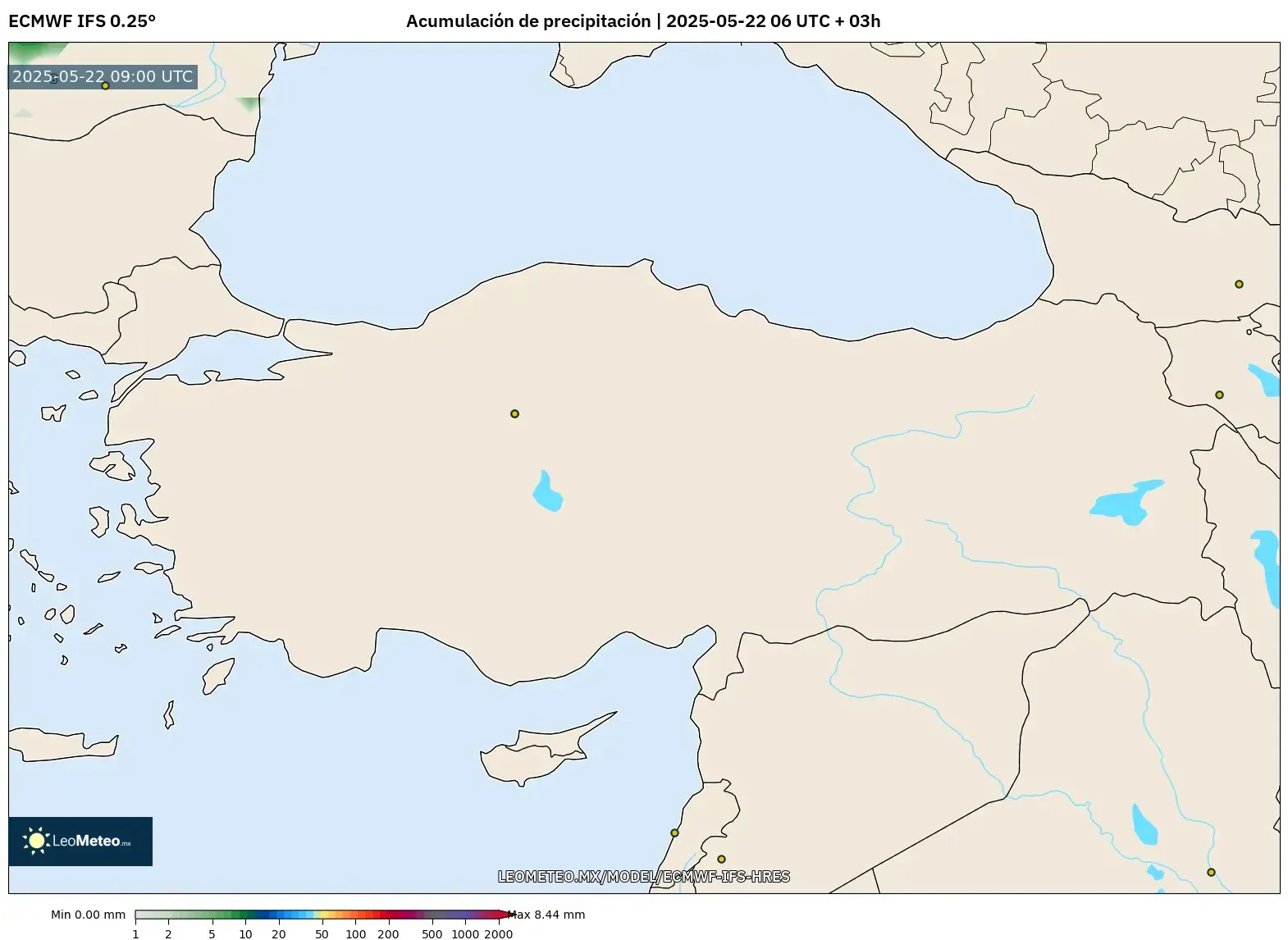 ECMWF IFS 0.25° model - Turquía, Acumulación de precipitación ECMWF IFS 0.25° model - Turquía, Acumulación de precipitación