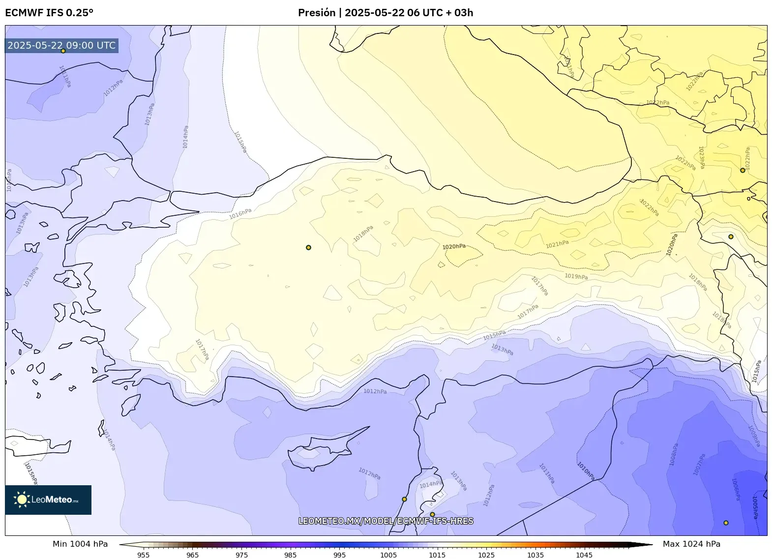 ECMWF IFS 0.25° model - Turquía, Presión ECMWF IFS 0.25° model - Turquía, Presión