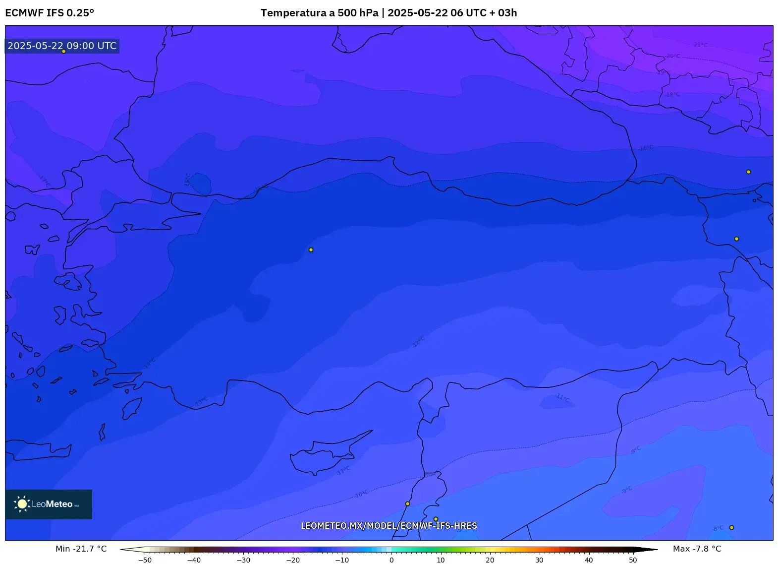 ECMWF IFS 0.25° model - Turquía, Temperatura a 500 hPa ECMWF IFS 0.25° model - Turquía, Temperatura a 500 hPa