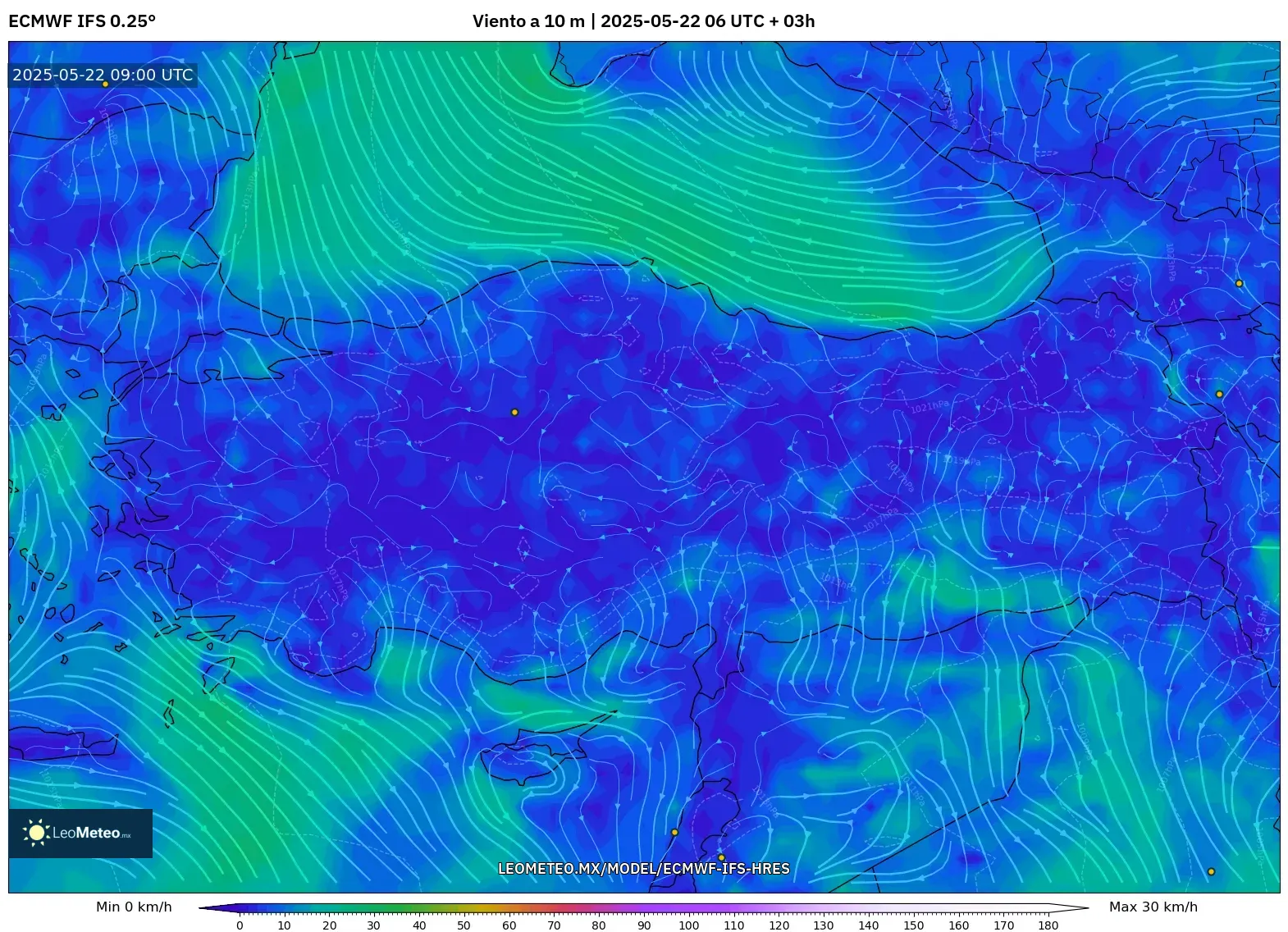 ECMWF IFS 0.25° model - Turquía, Viento a 10 m ECMWF IFS 0.25° model - Turquía, Viento a 10 m