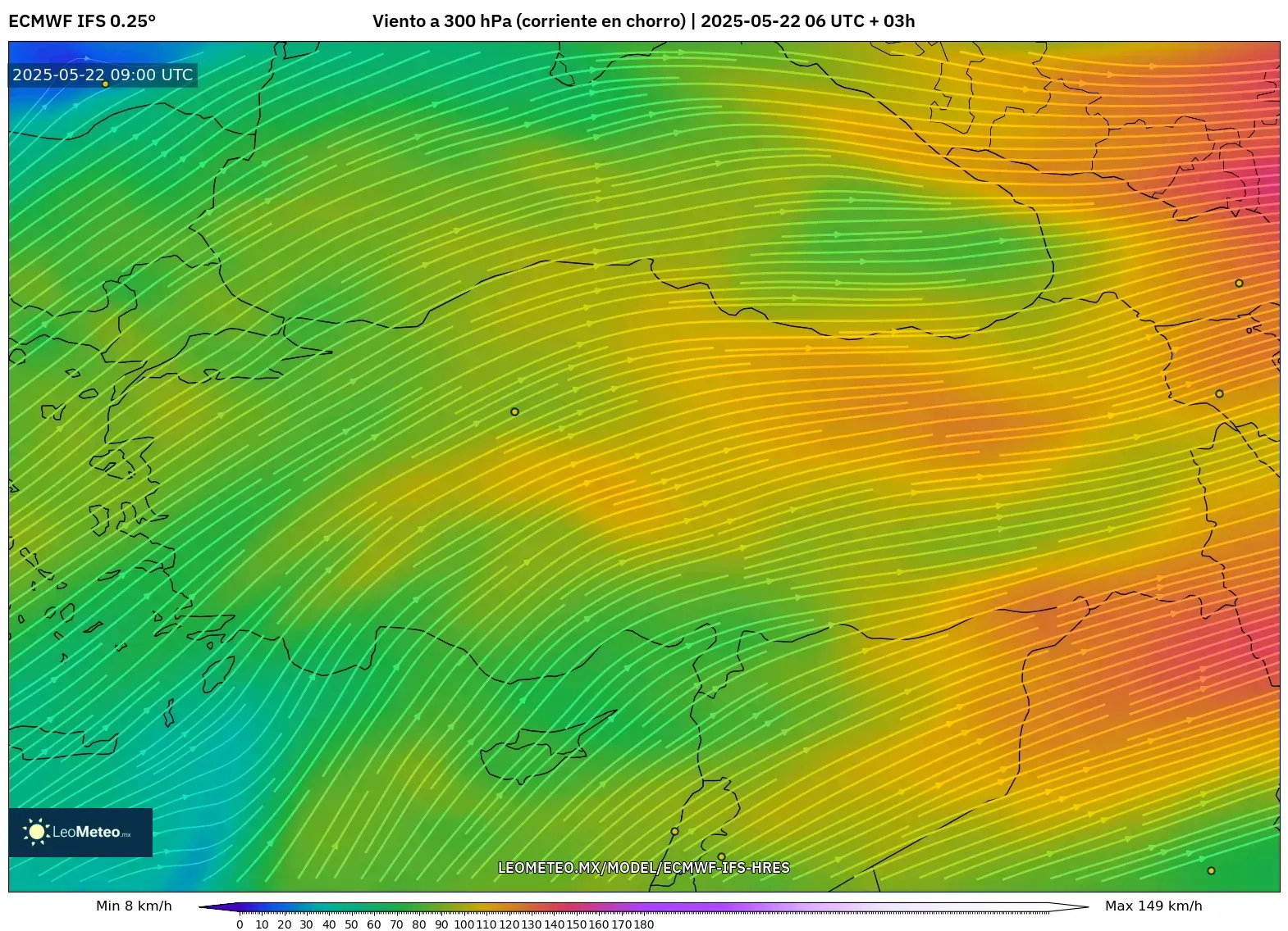 ECMWF IFS 0.25° model - Turquía, Viento a 300 hPa (corriente en chorro) ECMWF IFS 0.25° model - Turquía, Viento a 300 hPa (corriente en chorro)