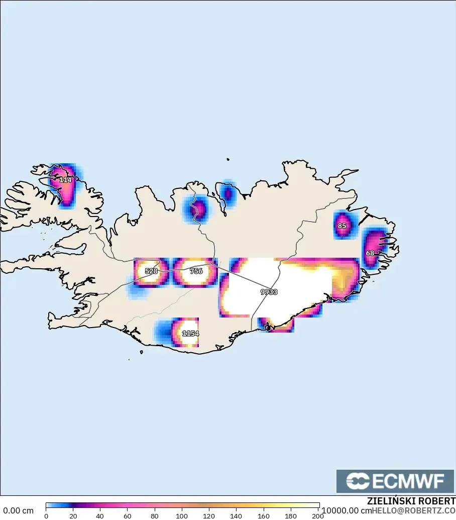 ECMWF IFS 0.25° modelo - Islandia, Profundidad de nieve