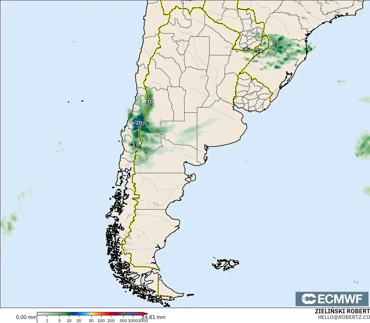 ECMWF IFS 0.25° modelo - Argentina, Acumulación de precipitación