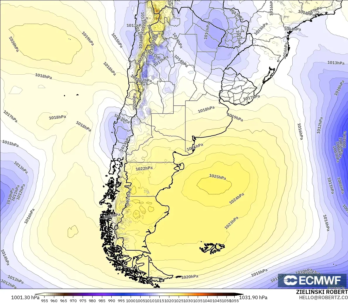 ECMWF IFS 0.25° modelo - Argentina, Presión