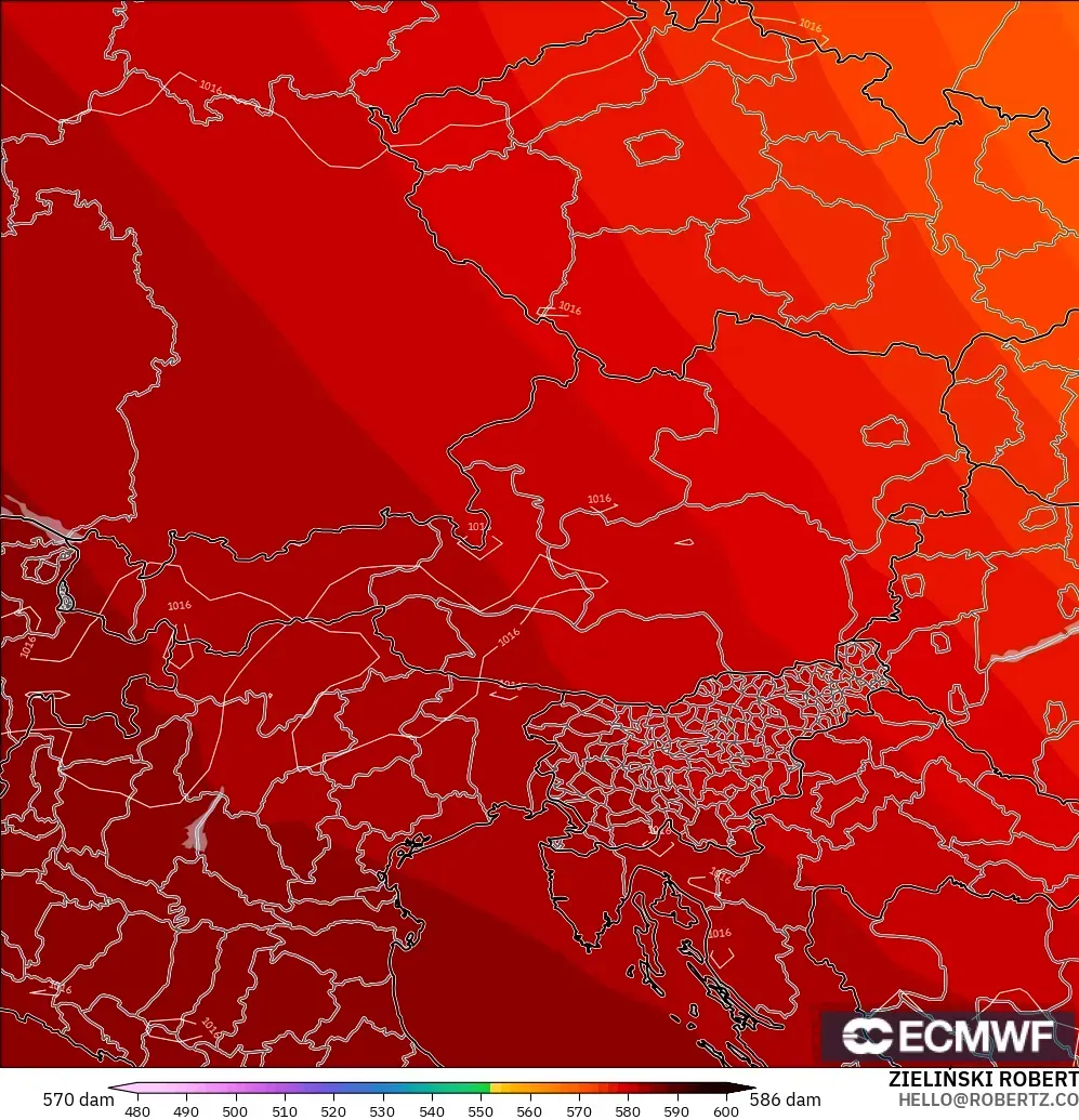 ECMWF IFS 0.25° modelo - Austria, Altura geopotencial a 500 hPa