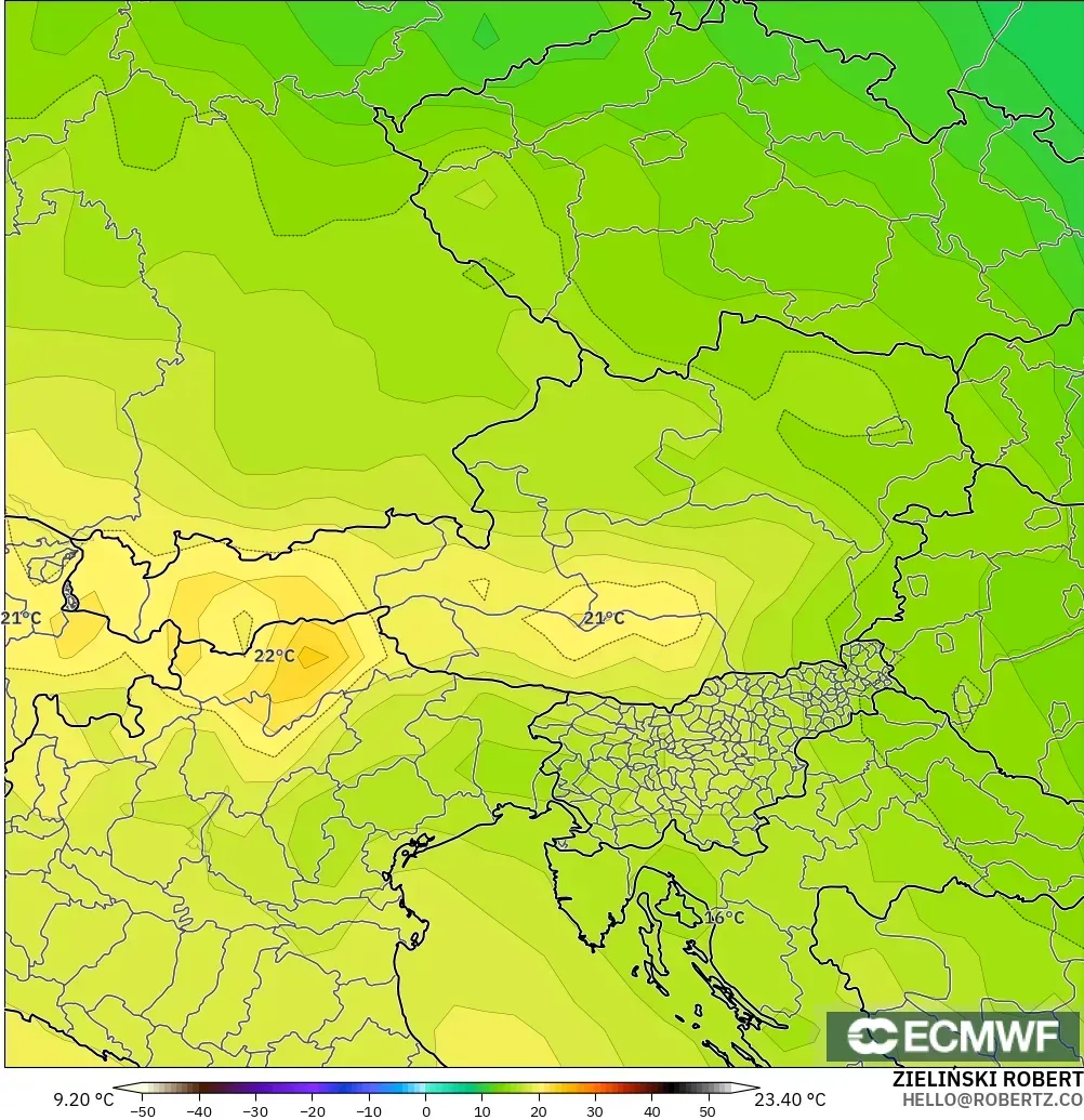 ECMWF IFS 0.25° modelo - Austria, Temperatura a 850 hPa