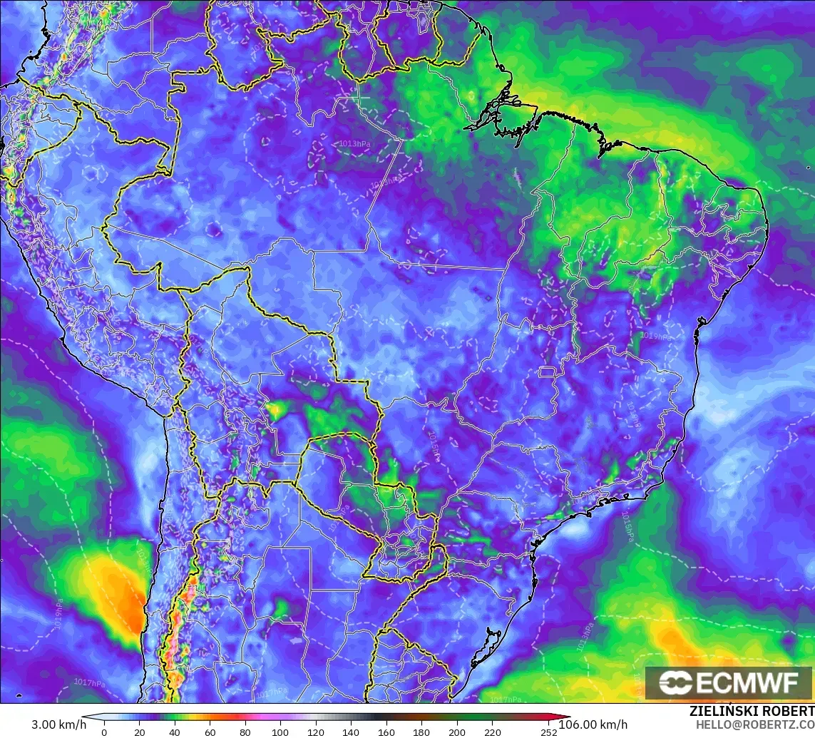 ECMWF IFS 0.25° modelo - Brasil, Ráfagas de viento