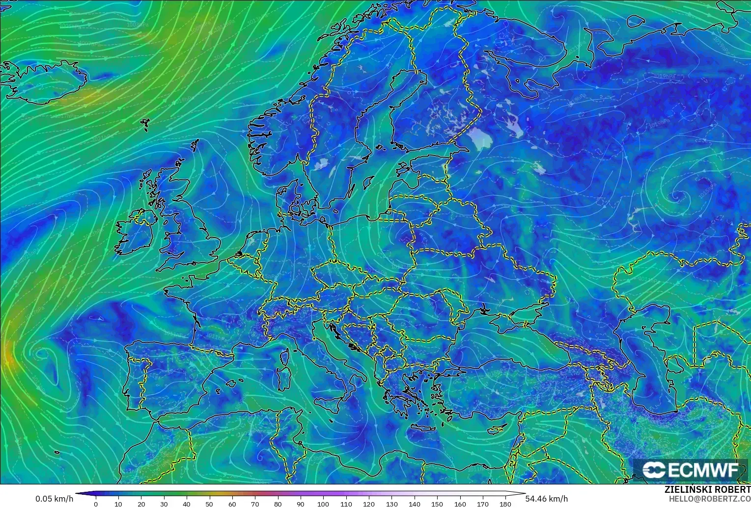 ECMWF IFS 0.25° modelo - Europa, Viento a 10 m