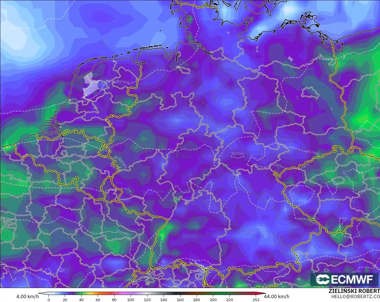 ECMWF IFS 0.25° modelo - Alemania, Ráfagas de Viento Máximas