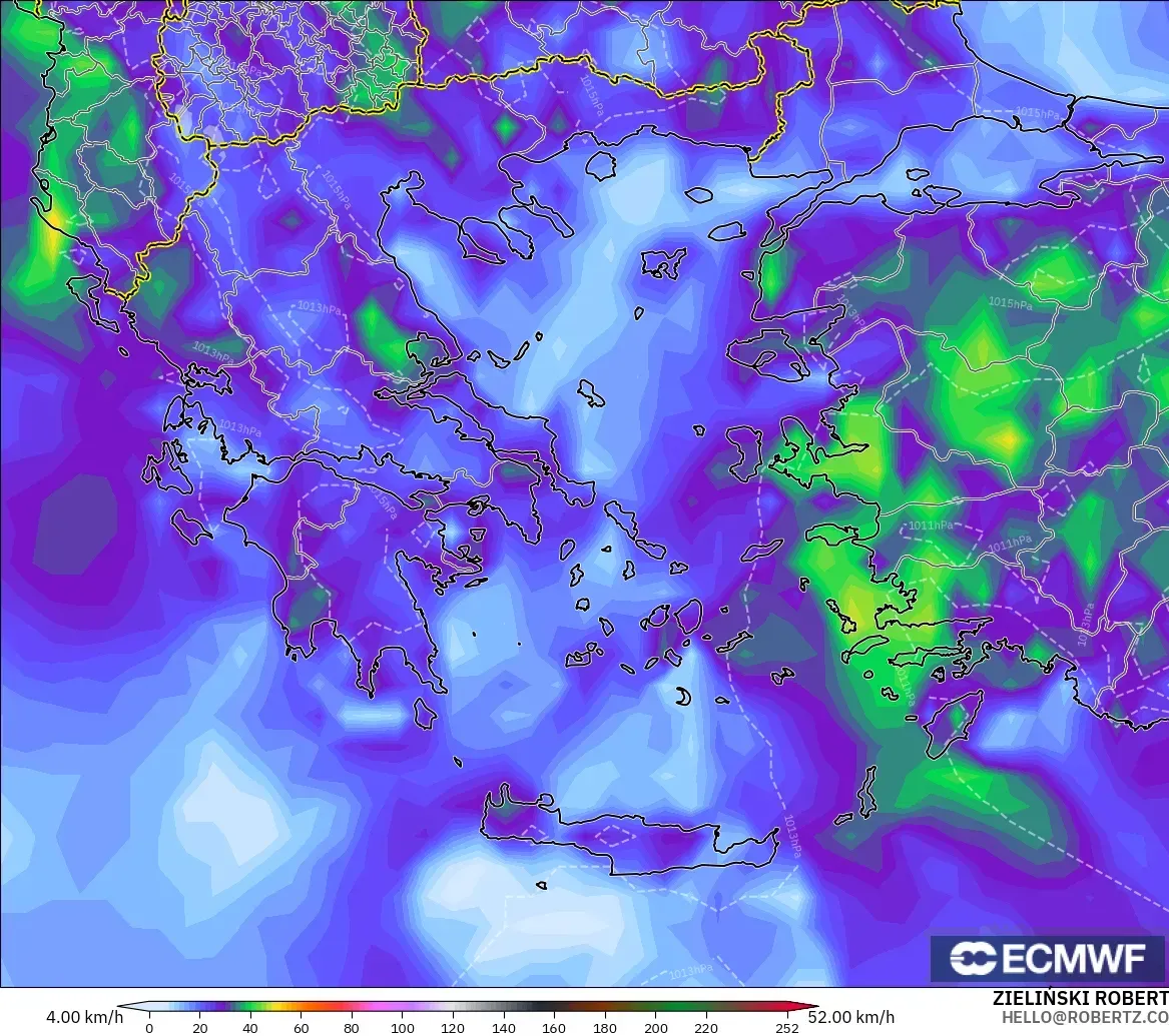 ECMWF IFS 0.25° modelo - Grecia, Ráfagas de Viento Máximas