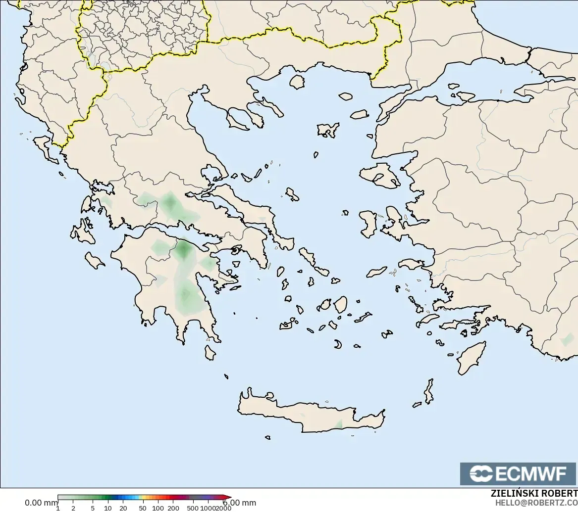 ECMWF IFS 0.25° modelo - Grecia, Acumulación de precipitación