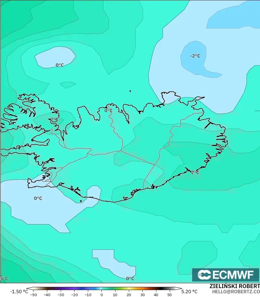 ECMWF IFS 0.25° modelo - Islandia, Temperatura a 850 hPa