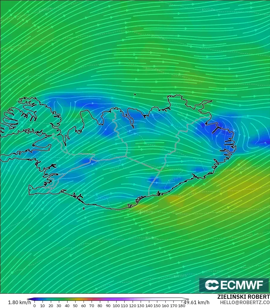ECMWF IFS 0.25° modelo - Islandia, Viento a 10 m