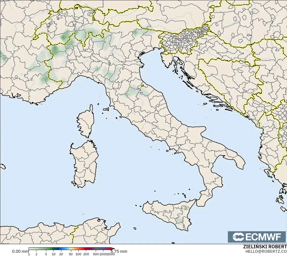 ECMWF IFS 0.25° modelo - Italia, Acumulación de precipitación