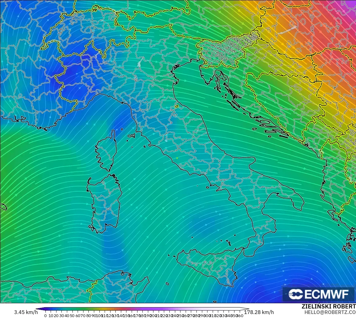 ECMWF IFS 0.25° modelo - Italia, Viento a 300 hPa (corriente en chorro)