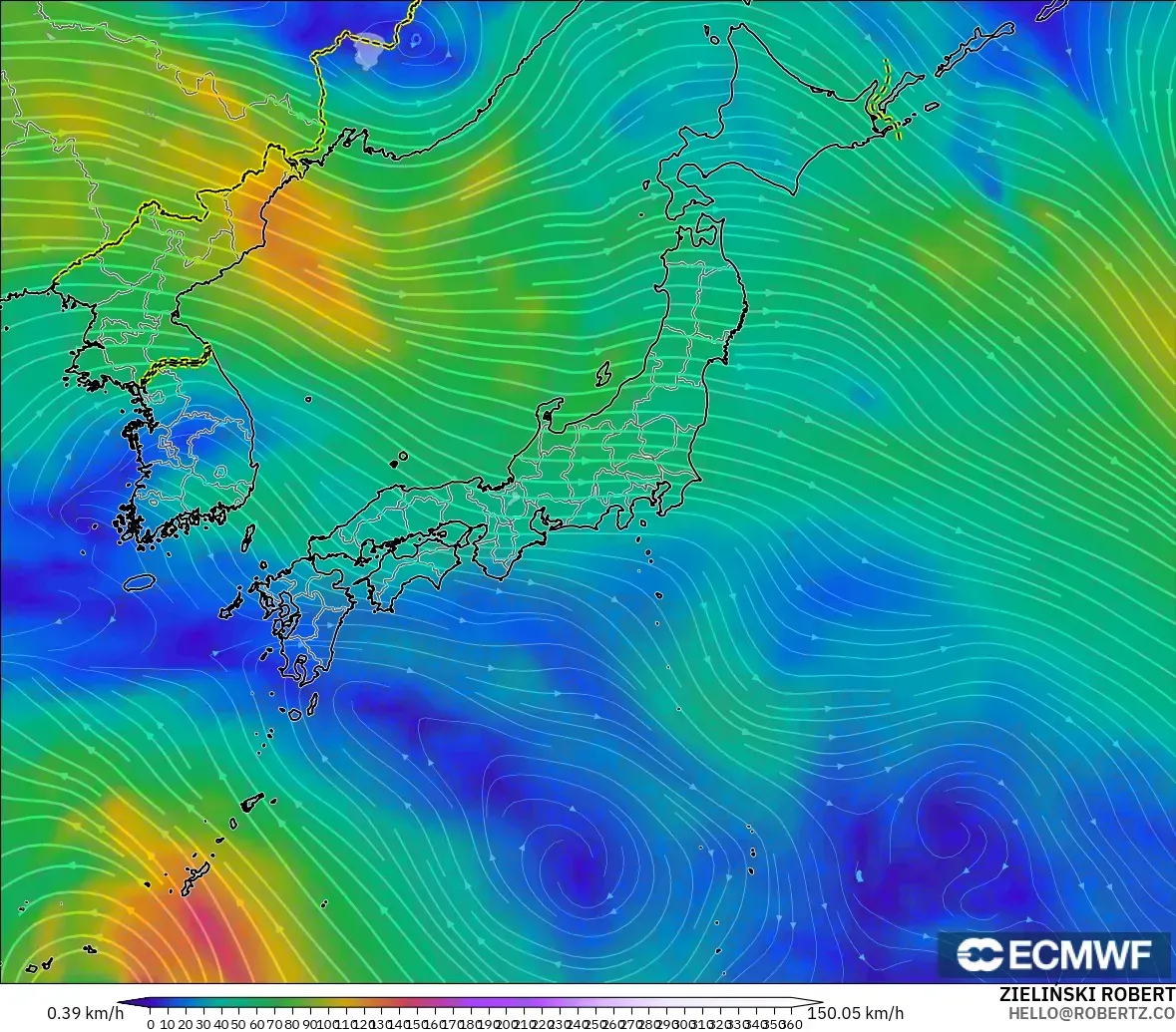 ECMWF IFS 0.25° modelo - Japón, Viento a 300 hPa (corriente en chorro)