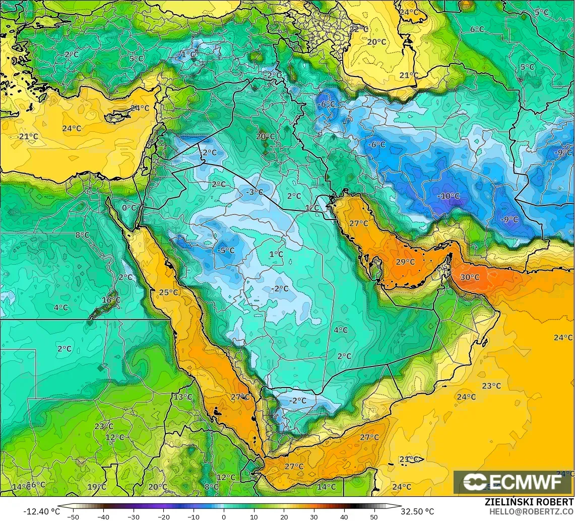 ECMWF IFS 0.25° modelo - Oriente Medio, Punto de rocío a 2 m