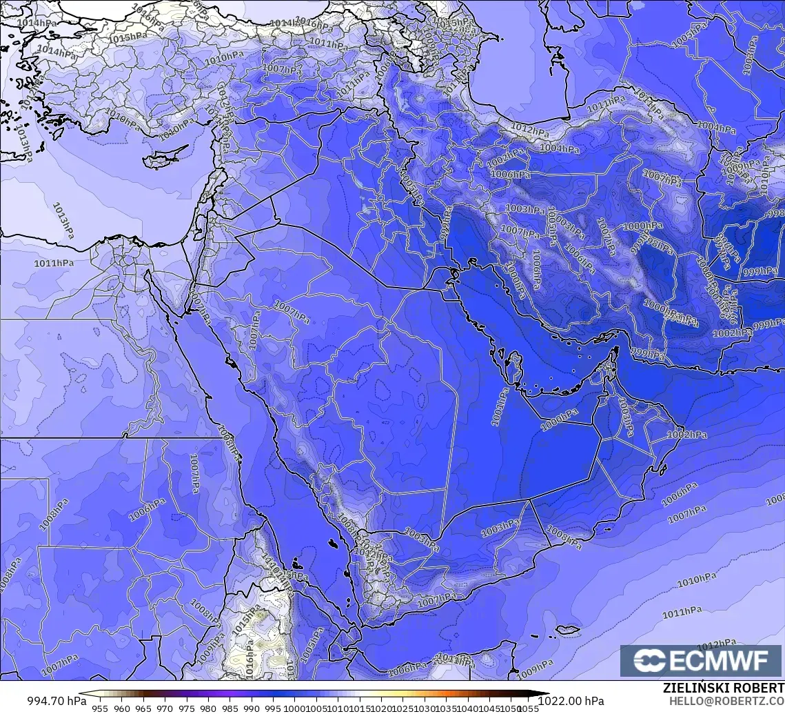 ECMWF IFS 0.25° modelo - Oriente Medio, Presión