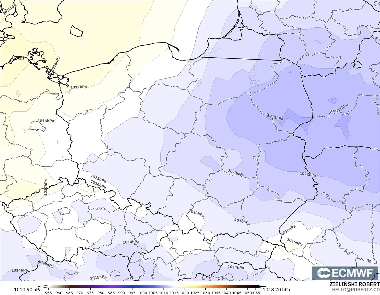 ECMWF IFS 0.25° modelo - Polonia, Presión