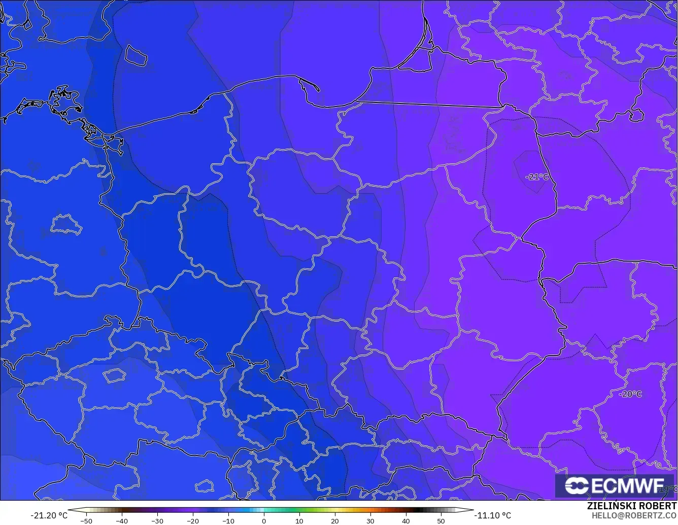 ECMWF IFS 0.25° modelo - Polonia, Temperatura a 500 hPa