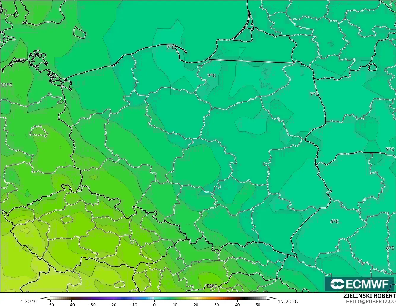 ECMWF IFS 0.25° modelo - Polonia, Temperatura a 850 hPa