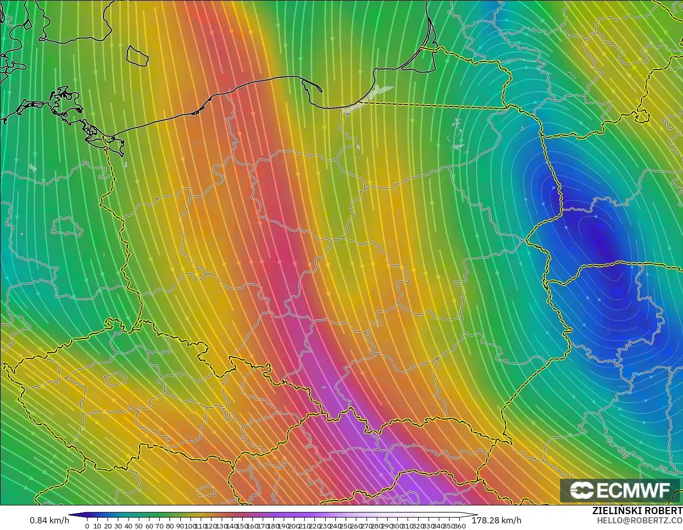 ECMWF IFS 0.25° modelo - Polonia, Viento a 300 hPa (corriente en chorro)