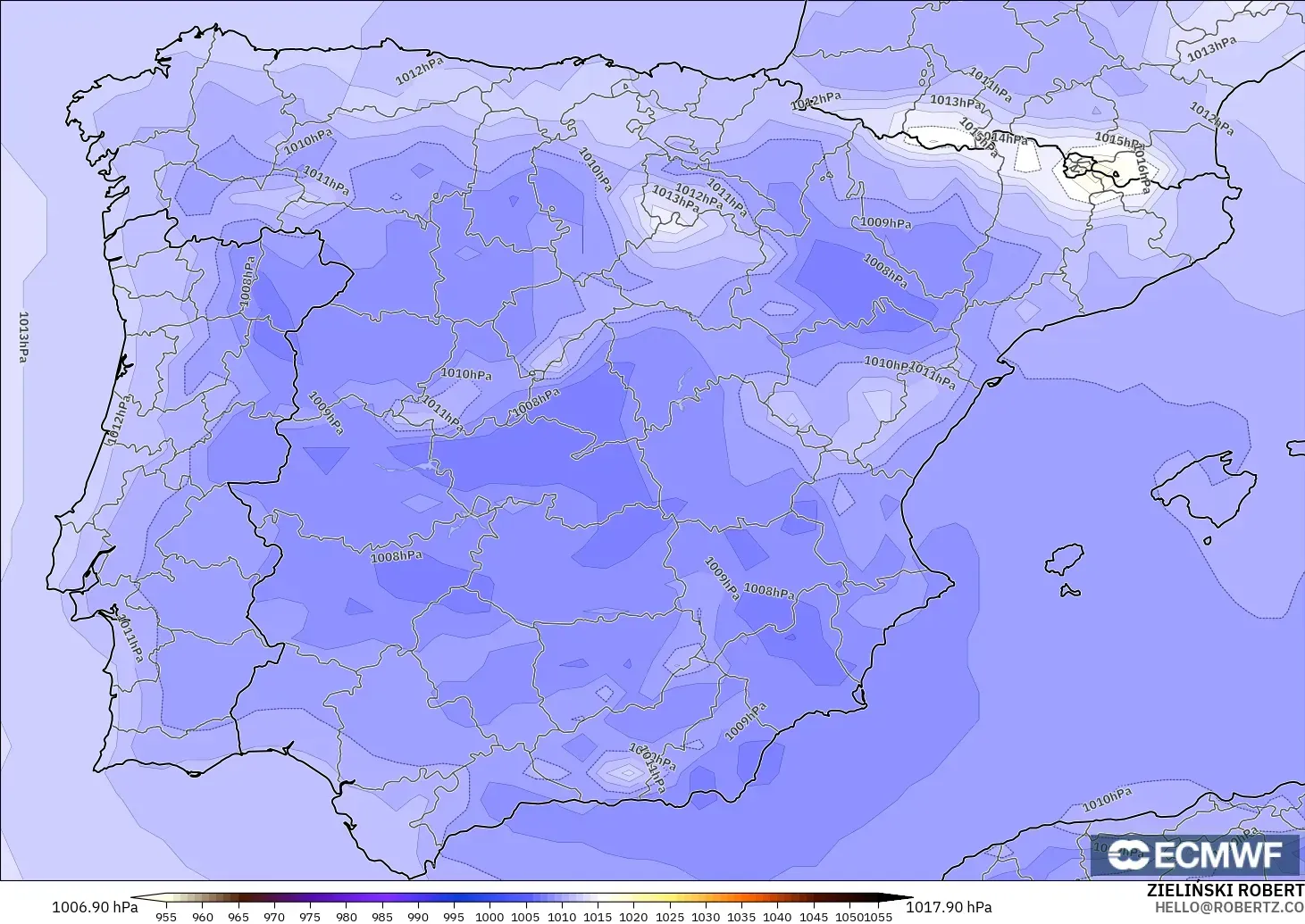 ECMWF IFS 0.25° modelo - España, Presión