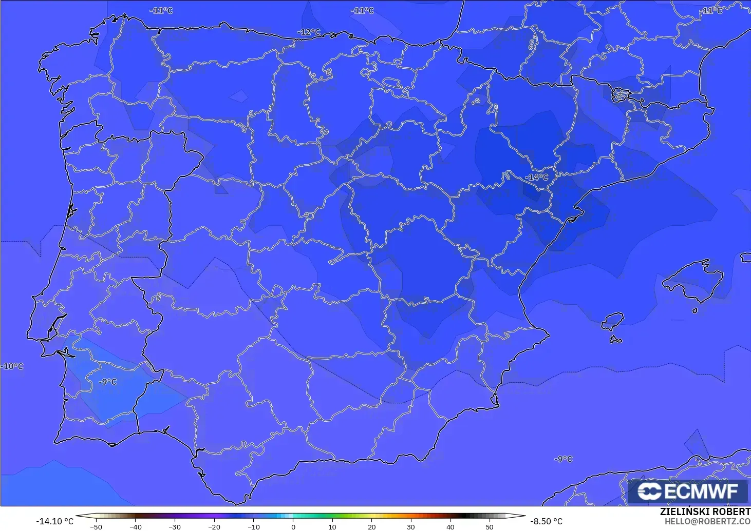 ECMWF IFS 0.25° modelo - España, Temperatura a 500 hPa