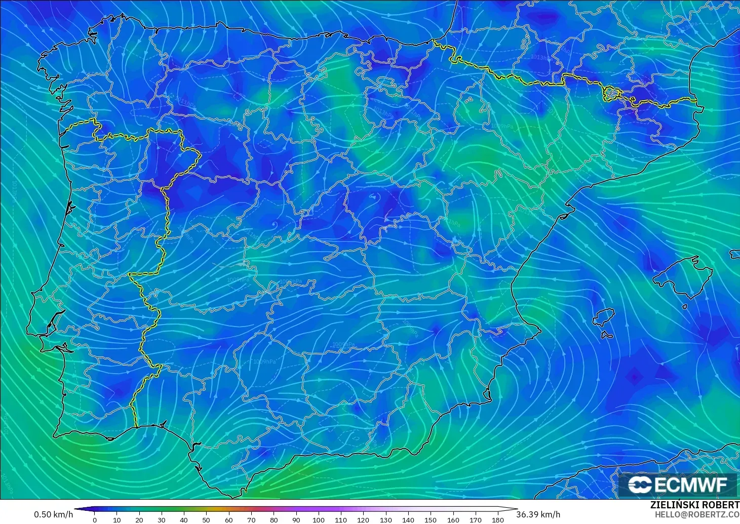 ECMWF IFS 0.25° modelo - España, Viento a 10 m