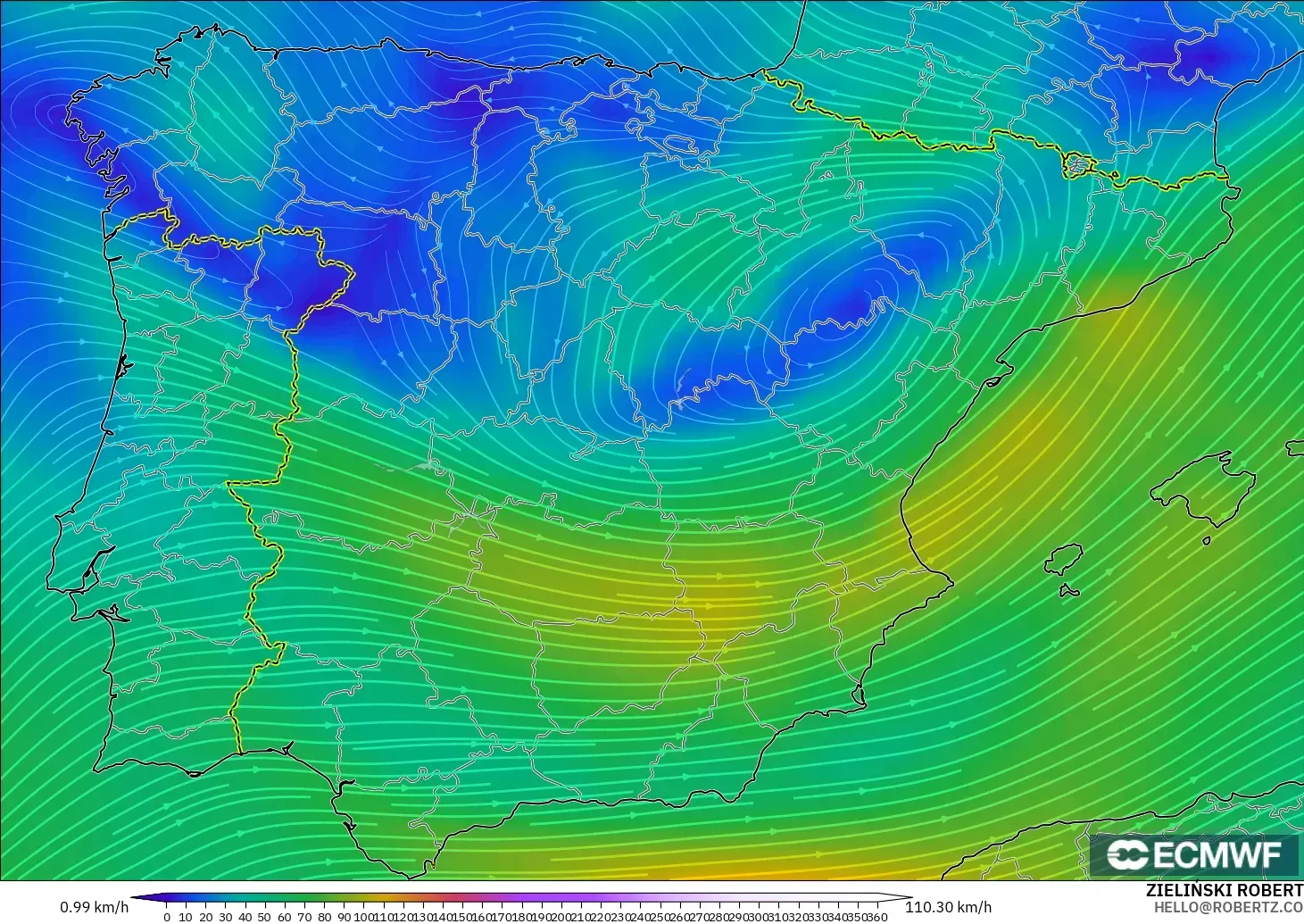 ECMWF IFS 0.25° modelo - España, Viento a 300 hPa (corriente en chorro)