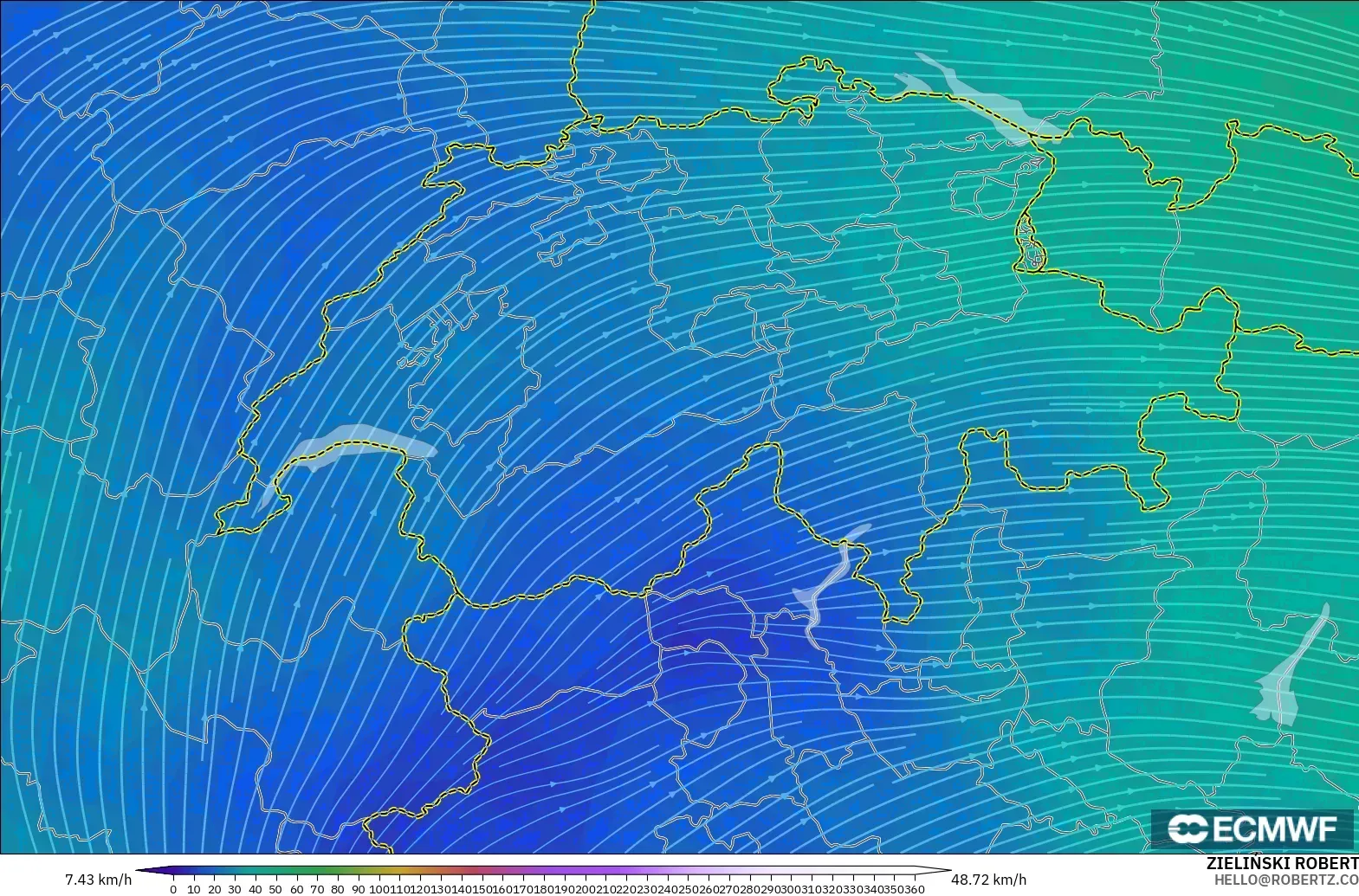 ECMWF IFS 0.25° modelo - Suiza, Viento a 300 hPa (corriente en chorro)